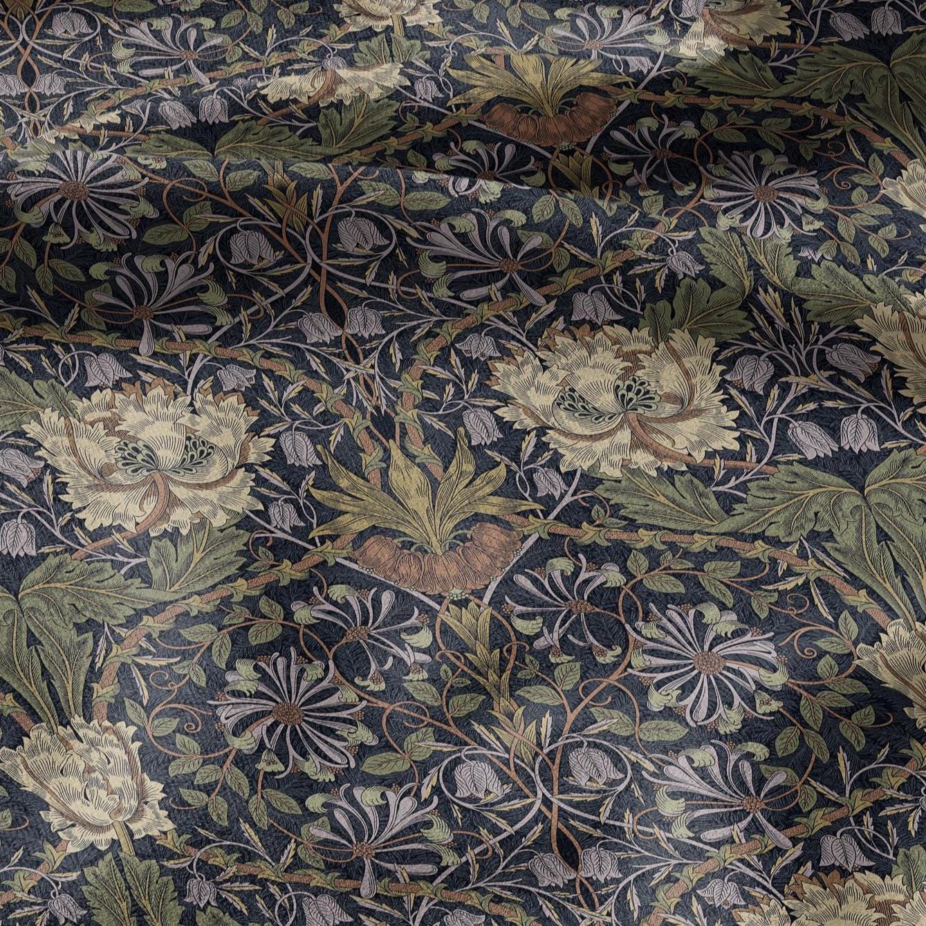 100% linen fabric William Morris Honeysuckle dark colorful print - Victorian Art crafts - Historical pattern fabric upholstery sewing 3313