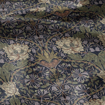 100% linen fabric William Morris Honeysuckle dark colorful print - Victorian Art crafts - Historical pattern fabric upholstery sewing 3313