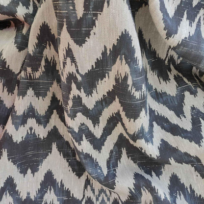 100% LINEN Fabric Abstract zigag WabiSabi , dark blue print on natural linen japandi wabi sabi linen print