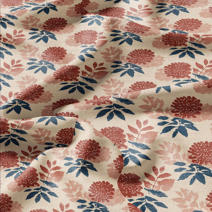 100% LINEN Fabric Ixora blossom print -  red pink floral linen heavy for upholstery home decor - medium for dress making 2805