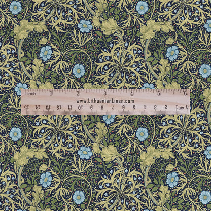 100% linen fabric William Morris Seeweed print - Victorian Art crafts linen Fabric - Historical pattern fabric upholstery dress making