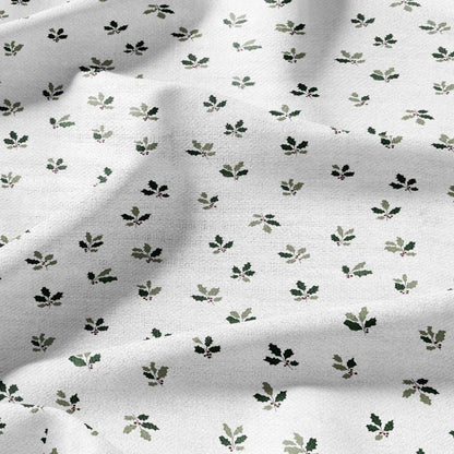 100% LINEN Fabric Leaves tiny green print - Mid-century modern botanical stripe upholstery home textile artisan green white 3094