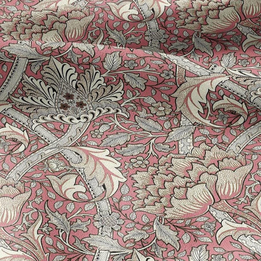 100% LINEN Fabric William Morris windrush pink print - British linen floral upholstery home textile Victorian fabrics 2738