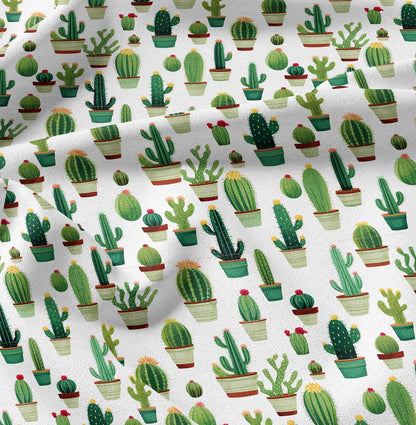 100% LINEN Fabric green Cactus - botanical flax fabric Greenery print upholstery dressmaking clothing - Tropical Floral flax Spring fabric