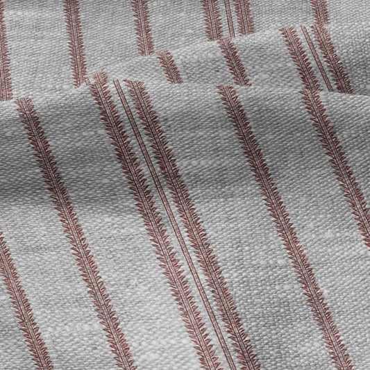 100% LINEN Fabric stripe red print - oatmeal linen fabric with stripe print - modern vintage 3360