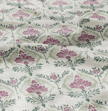 100% LINEN Fabric floral with botanical print - linen fabric with pale green print for upholstery home decor curtains pillowcases