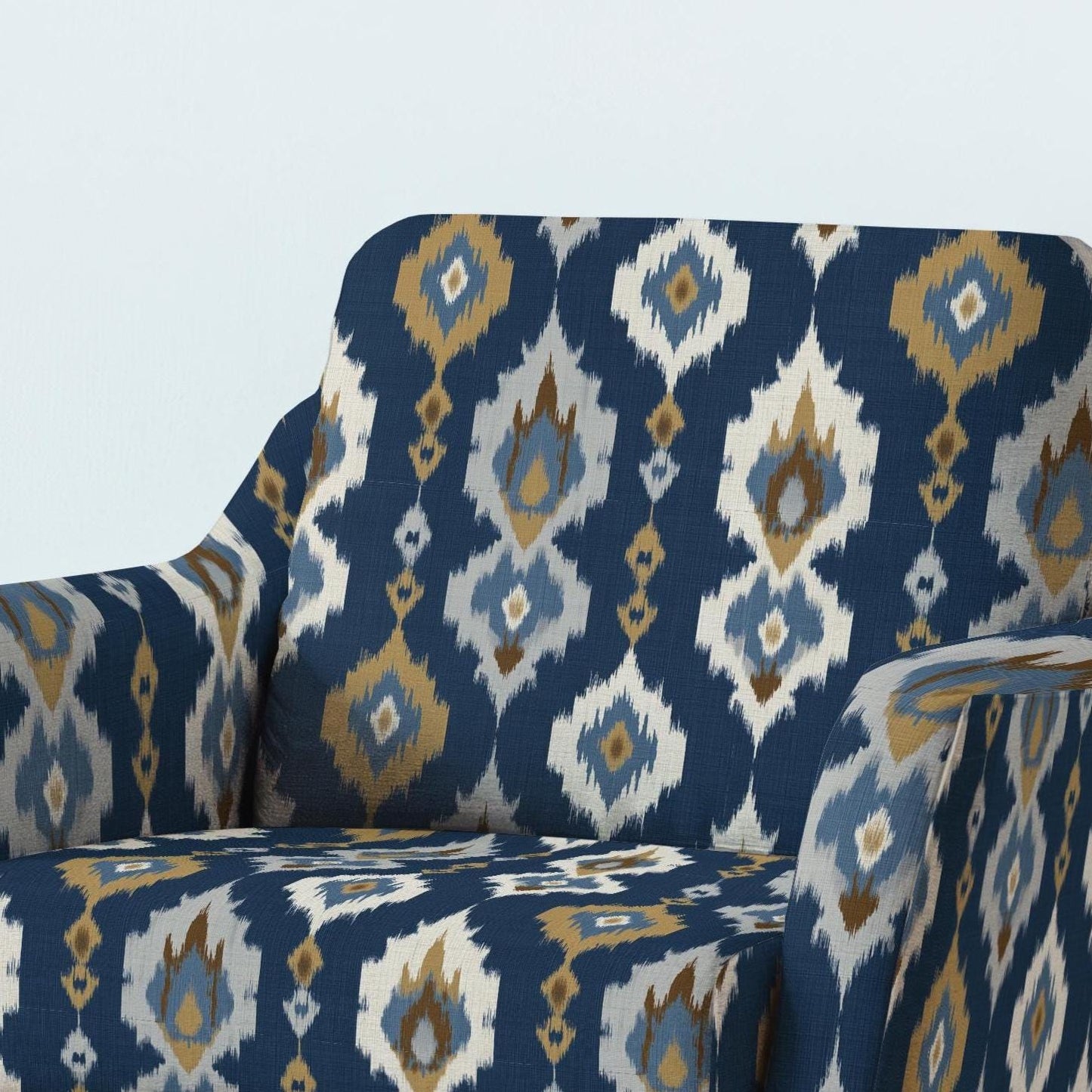 100% LINEN Fabric UPHOLSTERY 12oz - Navy brown ikat stripe print on linen 2972