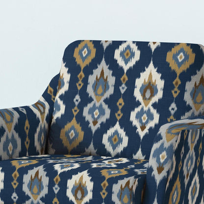 100% LINEN Fabric UPHOLSTERY 12oz - Navy brown ikat stripe print on linen 2972