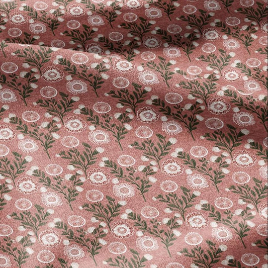 100% LINEN Fabric pink flower print - Modern vintage botanical - heavy linen fabric for upholstery home decor 3109