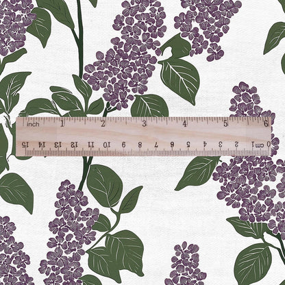 100% LINEN Fabric Block print Lilac blossom - modern vintage botanical flower upholstery home textile artisan green purple white 2355