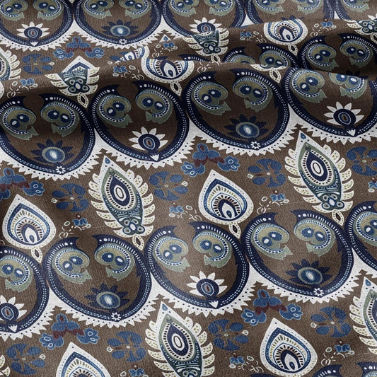 100% linen Vintage Brown Paisley Print fabric for Curtain Upholstery Cushion - Vintage Indian block print fabric for dress making sewing