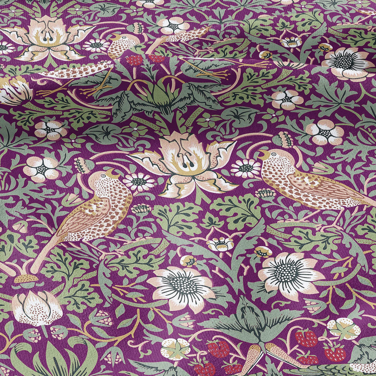 100% LINEN fabric - William Morris Strawberry thief purple - British Victorian Art Craft flax - sewing home decor or clothing 3866