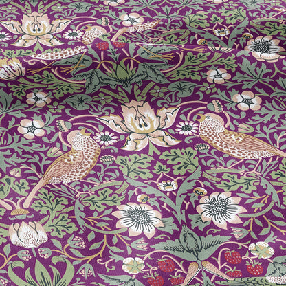 100% LINEN fabric - William Morris Strawberry thief purple - British Victorian Art Craft flax - sewing home decor or clothing 3866