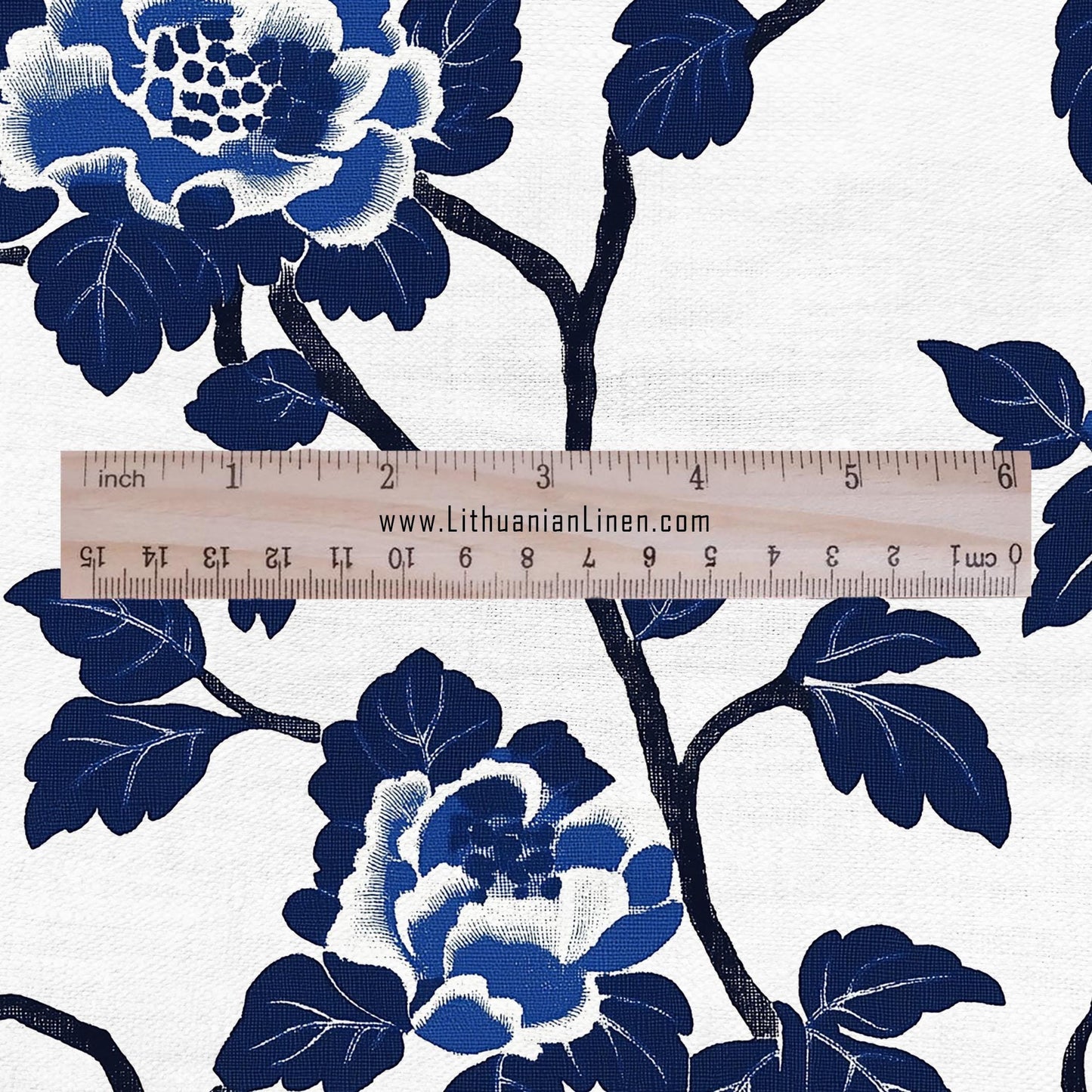 100% LINEN Fabric roses print - indigo blue white floral fabric for upholstery home decor dress making 2381