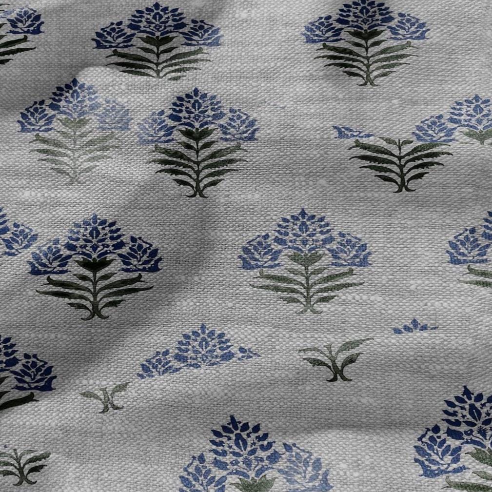 100% LINEN Fabric  Block print Parijat flower - oatmeal linen fabric with floral print - heavy for home decor clothing 2755