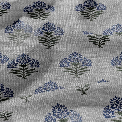 100% LINEN Fabric  Block print Parijat flower - oatmeal linen fabric with floral print - heavy for home decor clothing 2755