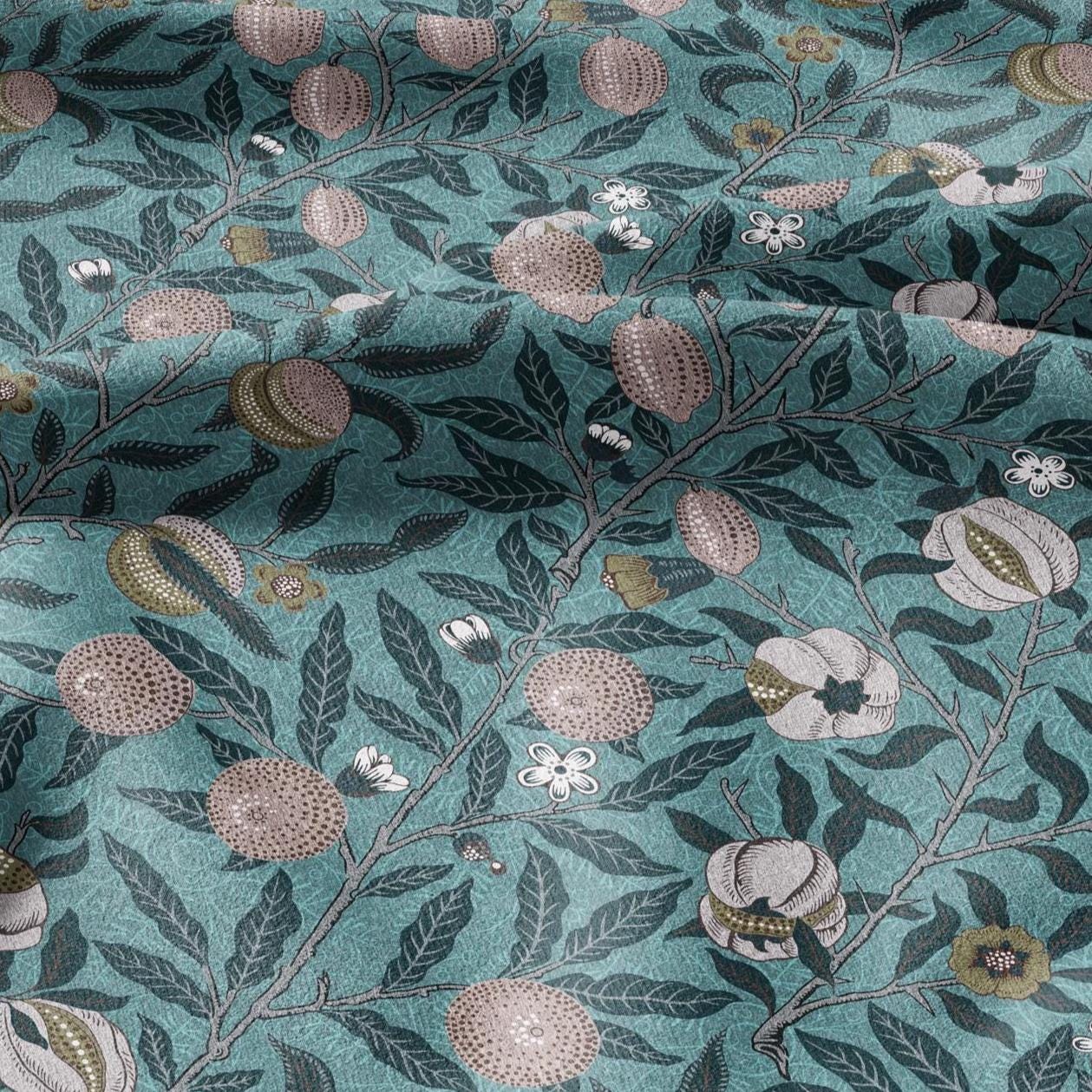 William Morris Fruits 100% LINEN Fabric - British linen floral upholstery - lemon Pomegranate home textile Victorian fabrics teal 3178
