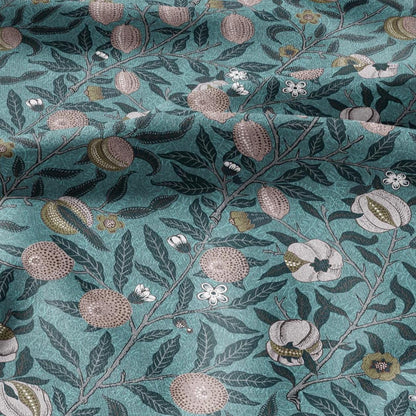 William Morris Fruits 100% LINEN Fabric - British linen floral upholstery - lemon Pomegranate home textile Victorian fabrics teal 3178