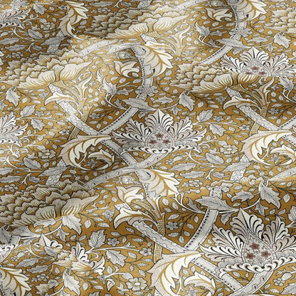 100% LINEN Fabric William Morris windrush mustard yellow print - British linen floral upholstery home textile Victorian fabrics 2735