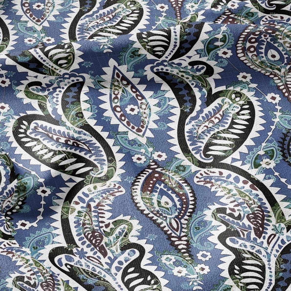 100% linen Vintage Blue Paisley Print fabric for Curtain Upholstery Cushion - Vintage Indian block print fabric for dress making sewing
