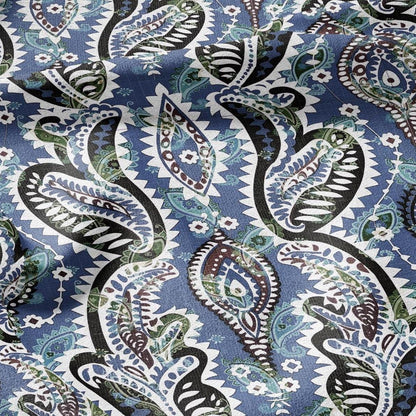 100% linen Vintage Blue Paisley Print fabric for Curtain Upholstery Cushion - Vintage Indian block print fabric for dress making sewing
