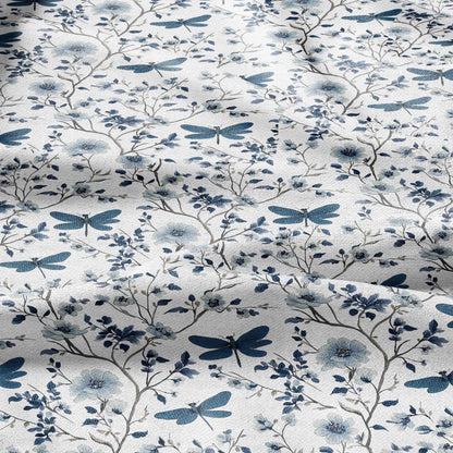 100% LINEN Fabric Dragonflies in field print - linen fabric with meadow print for upholstery home decor curtains pillowcases dress making