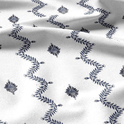 100% linen fabric floral botanical zigzag stripe print - Vintage modern floral botanical pattern 3428