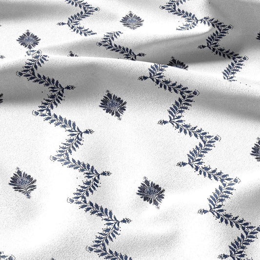 100% linen fabric floral botanical zigzag stripe print - Vintage modern floral botanical pattern 3428