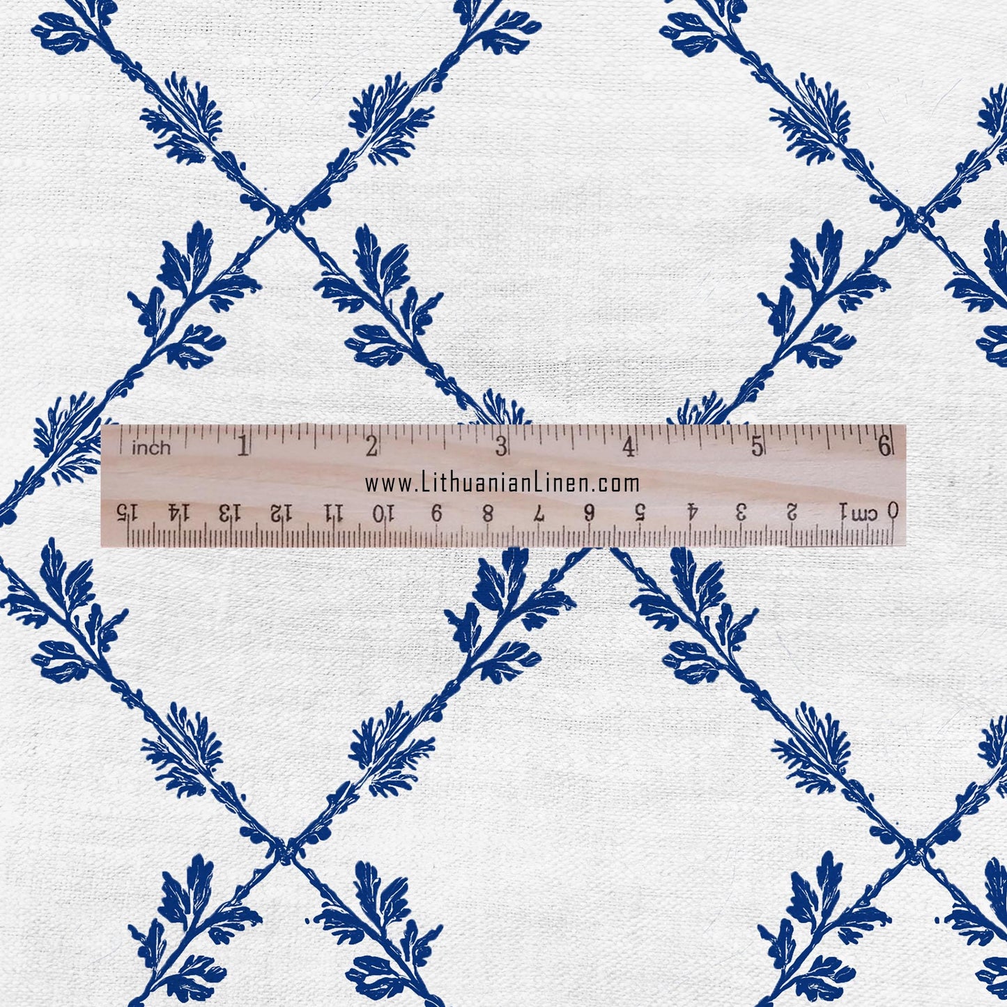 100% LINEN Fabric Herritage Lattice blue print - on oatmeal or white linen for upholstery curtains dress making 2953