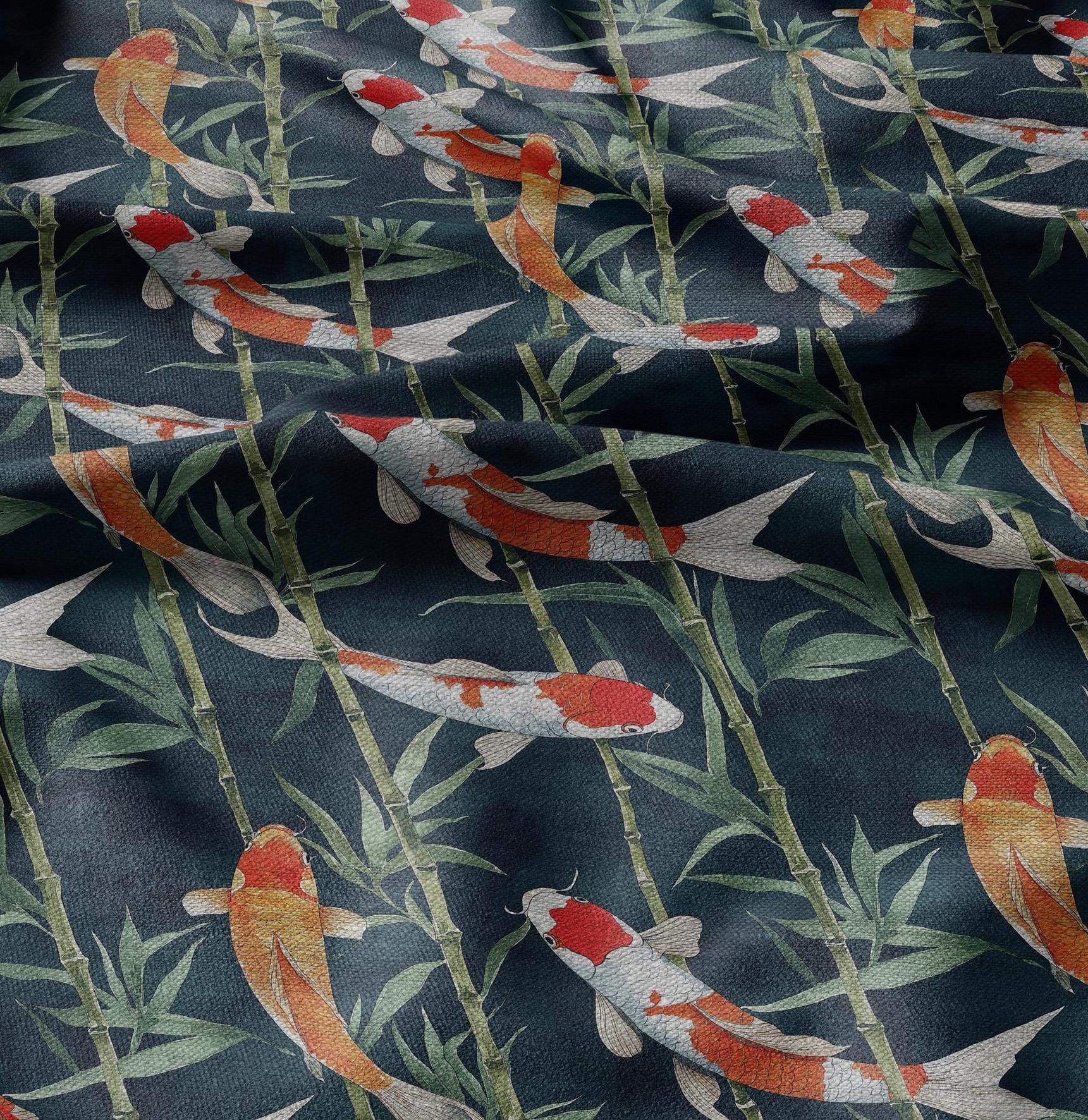 100% LINEN Fabric in KOI fish print - botanical linen fabric for upholstery home decor curtains pillowcases dress making Lithuania Linen