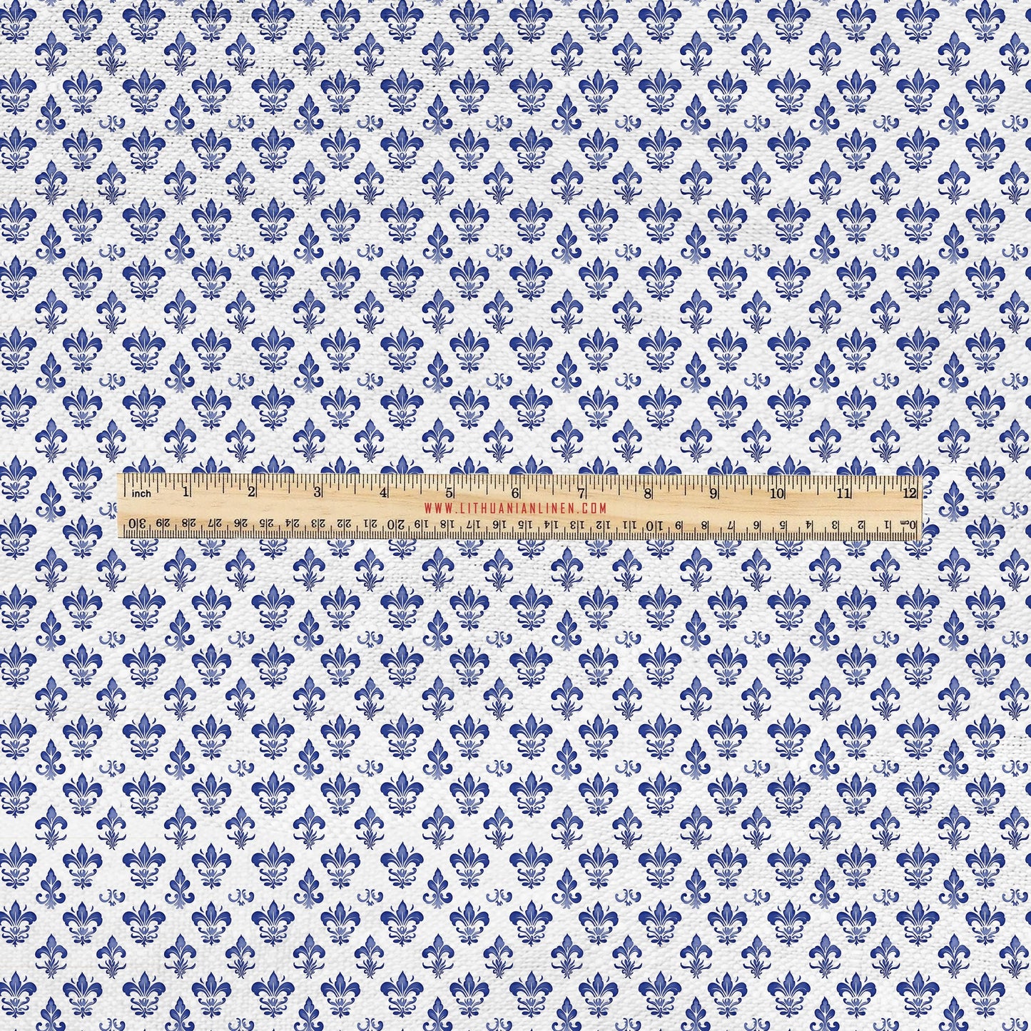 100% LINEN Fabric UPHOLSTERY 12oz - Fleur de lis print on linen - blue Grandmillenial - floral upholstery 360