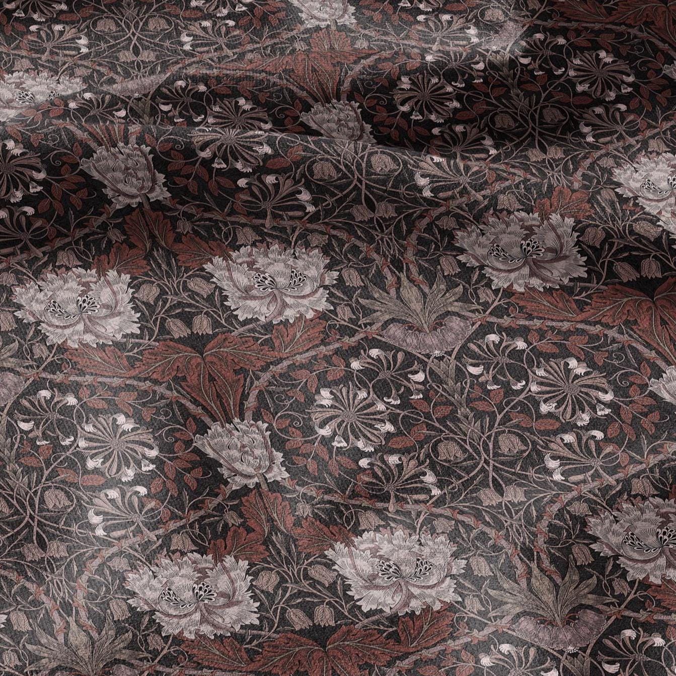 100% linen fabric William Morris Honeysuckle brown print - Victorian Art crafts - Historical pattern fabric upholstery dress making 2979B