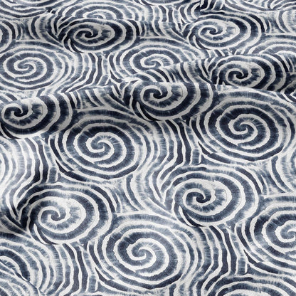 100% LINEN Fabric blue shibori squirl print on white linen - indigoblue flax fabric for uphlstery heavy / medium for clothing 2576