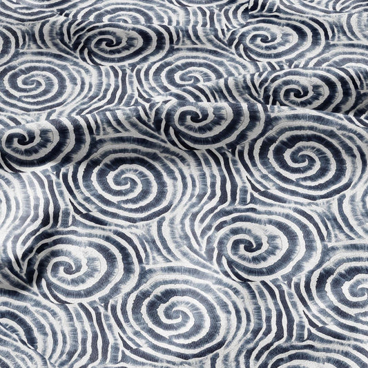 100% LINEN Fabric blue shibori squirl print on white linen - indigoblue flax fabric for uphlstery heavy / medium for clothing 2576