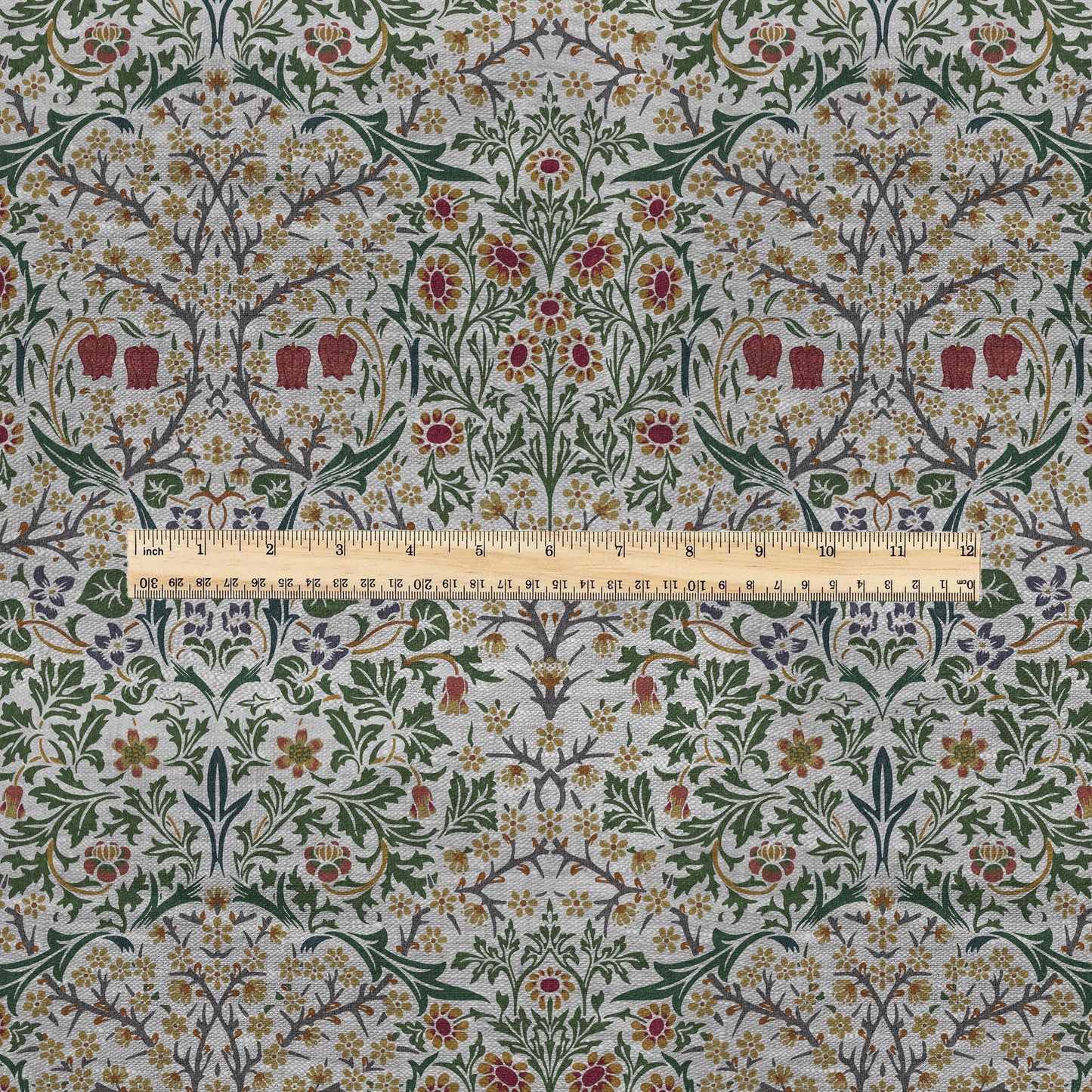 100% LINEN Fabric William Morris Blackthorn - oatmeal natur linen fabric with botanical print - Victorian Art Craft Historical 3179
