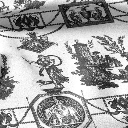 100% LINEN Fabric french black white print - Goddess Diana with Lion - toile de jouy - Diane chasseresse by Jean-Baptiste Huet 3420