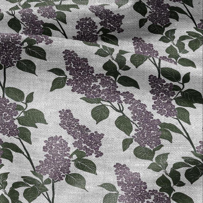 100% LINEN Fabric print lilac flower print - oatmeal linen fabric floral botanical - heavy for home decor clothing 2355