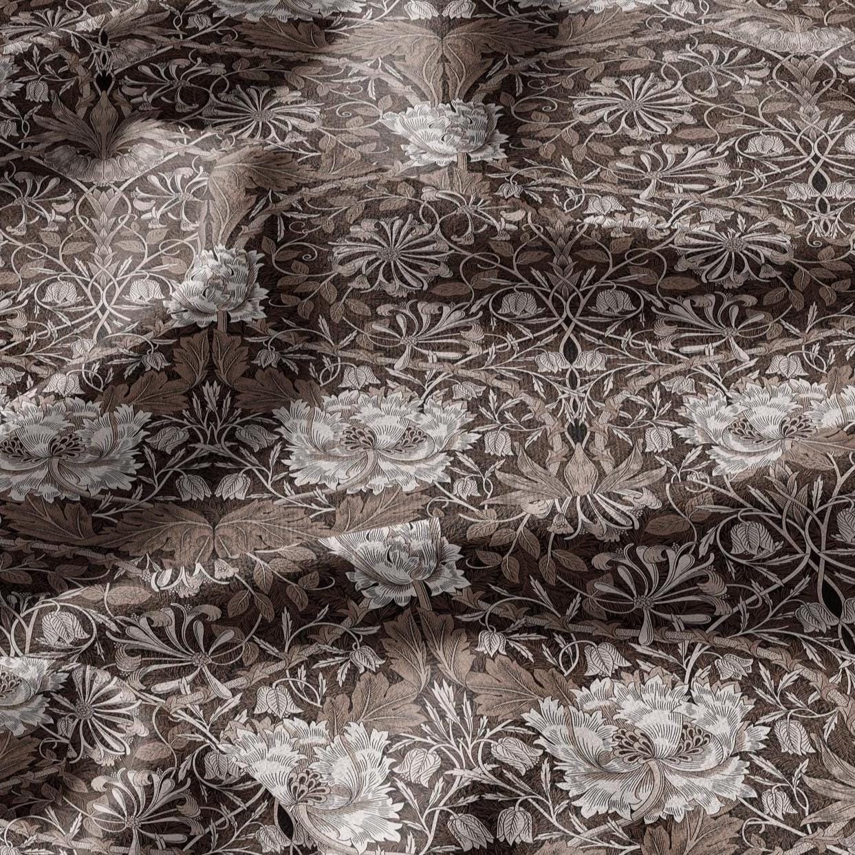 100% linen fabric William Morris Honeysuckle brown print - Victorian Art crafts - Historical pattern fabric upholstery dress making 3310