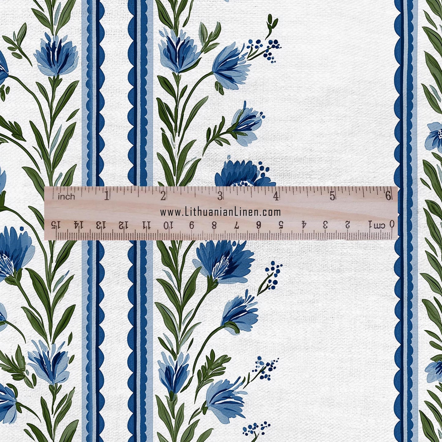 100% LINEN Fabric block print ChairoHana - Japanese blue green stripe floral heavy for upholstery home decor - medium for dress making 2843