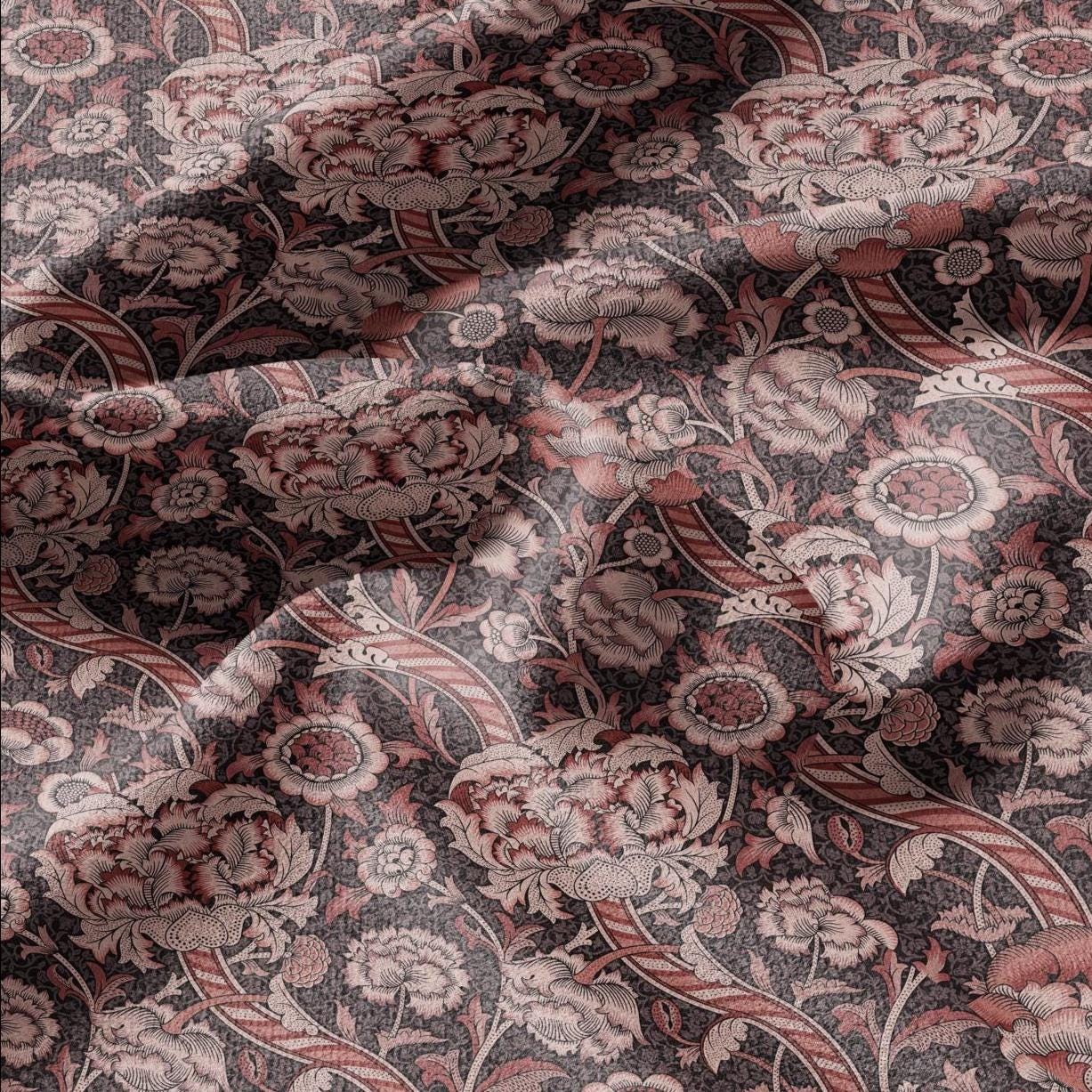William Morris Wandle red print on 100% LINEN - Victorian Art crafts linen - botanical Historical upholstery home textile 3167