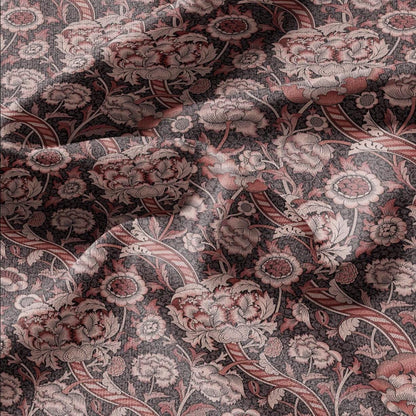 William Morris Wandle red print on 100% LINEN - Victorian Art crafts linen - botanical Historical upholstery home textile 3167