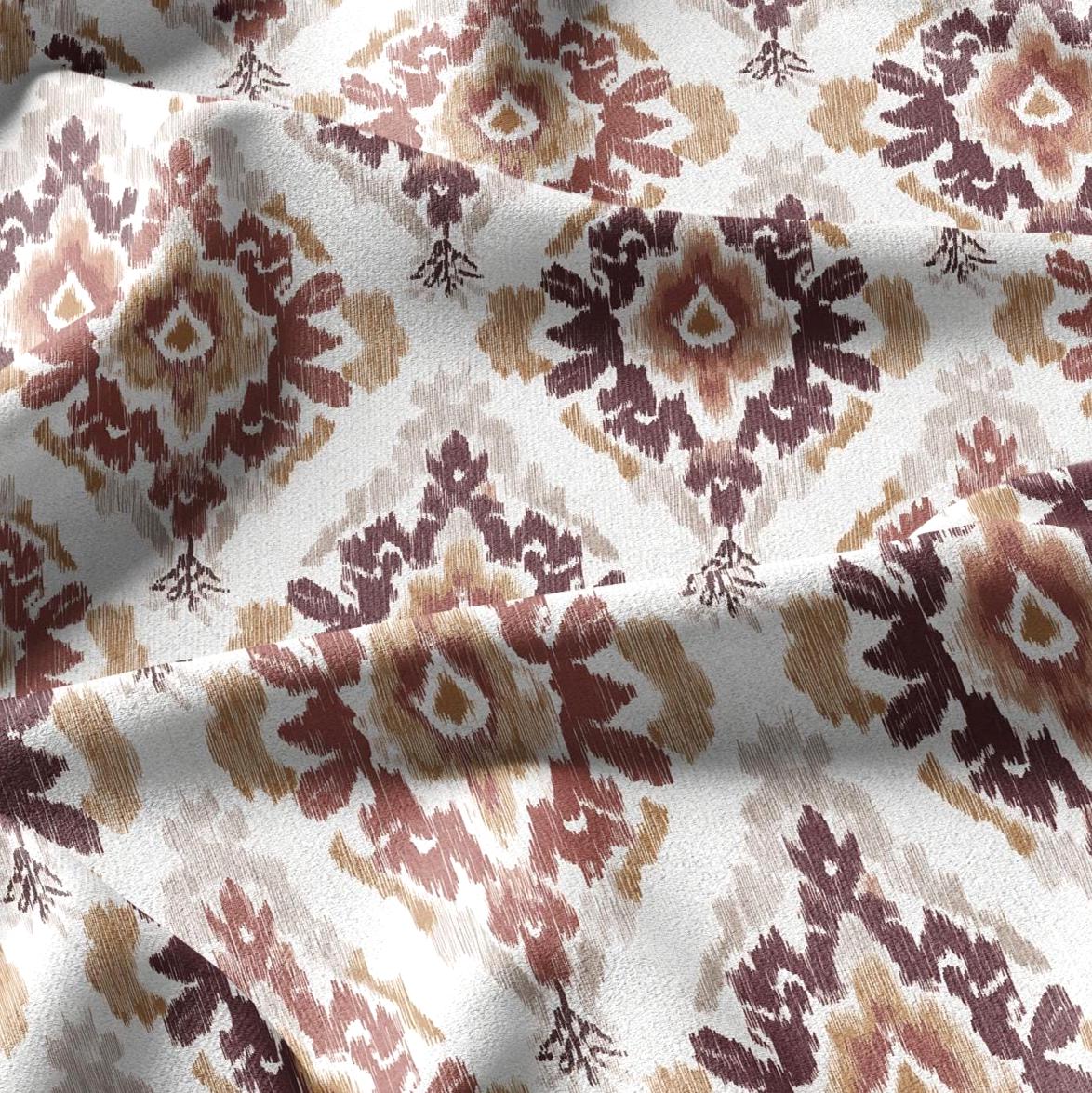 100% linen fabric red Ivory ikat floral print - Botanical artisanal Pattern - Ornate Home Decor 3425
