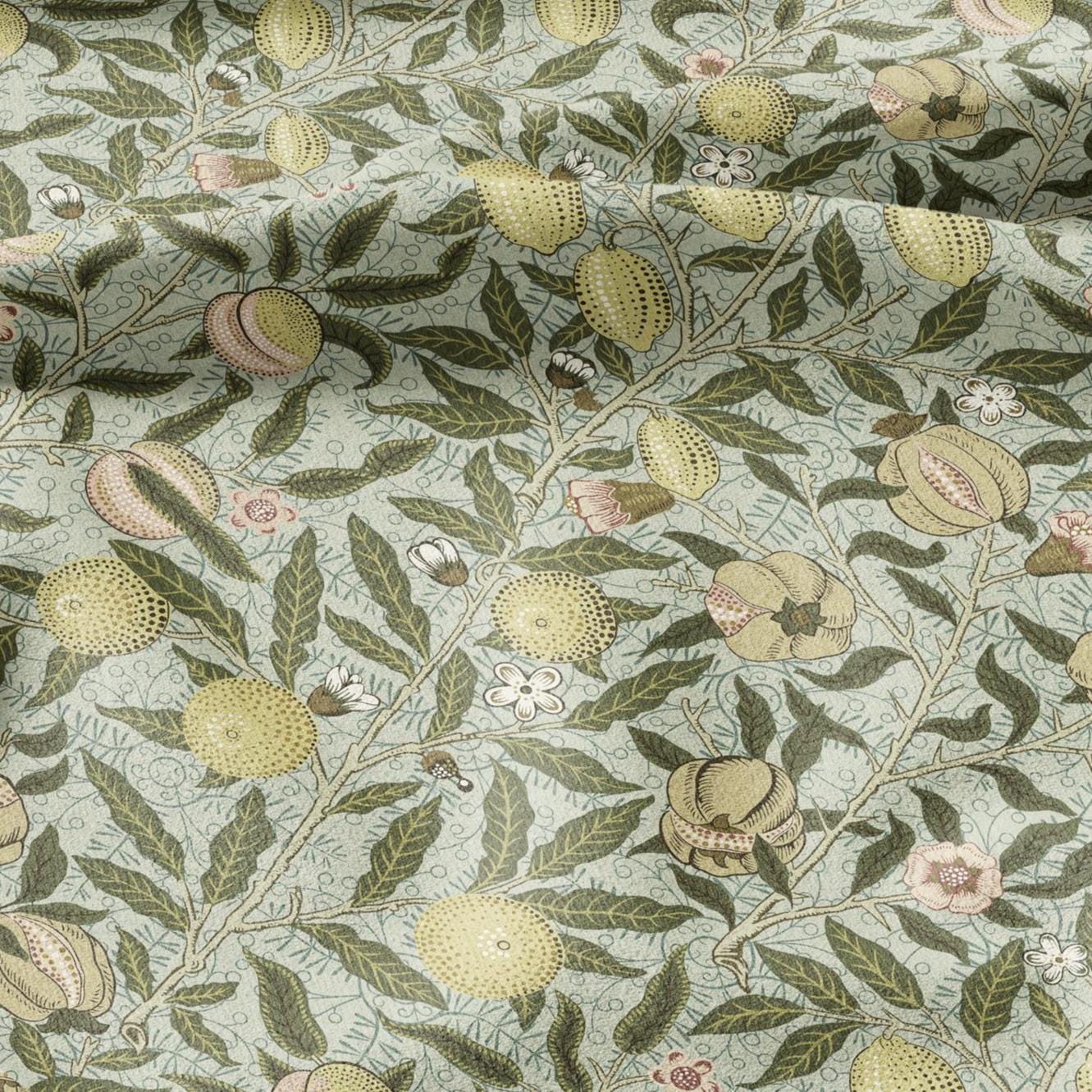 William Morris Fruits 100% LINEN Fabric pale green - British floral upholstery - lemon Pomegranate home textile Victorian fabrics 3184