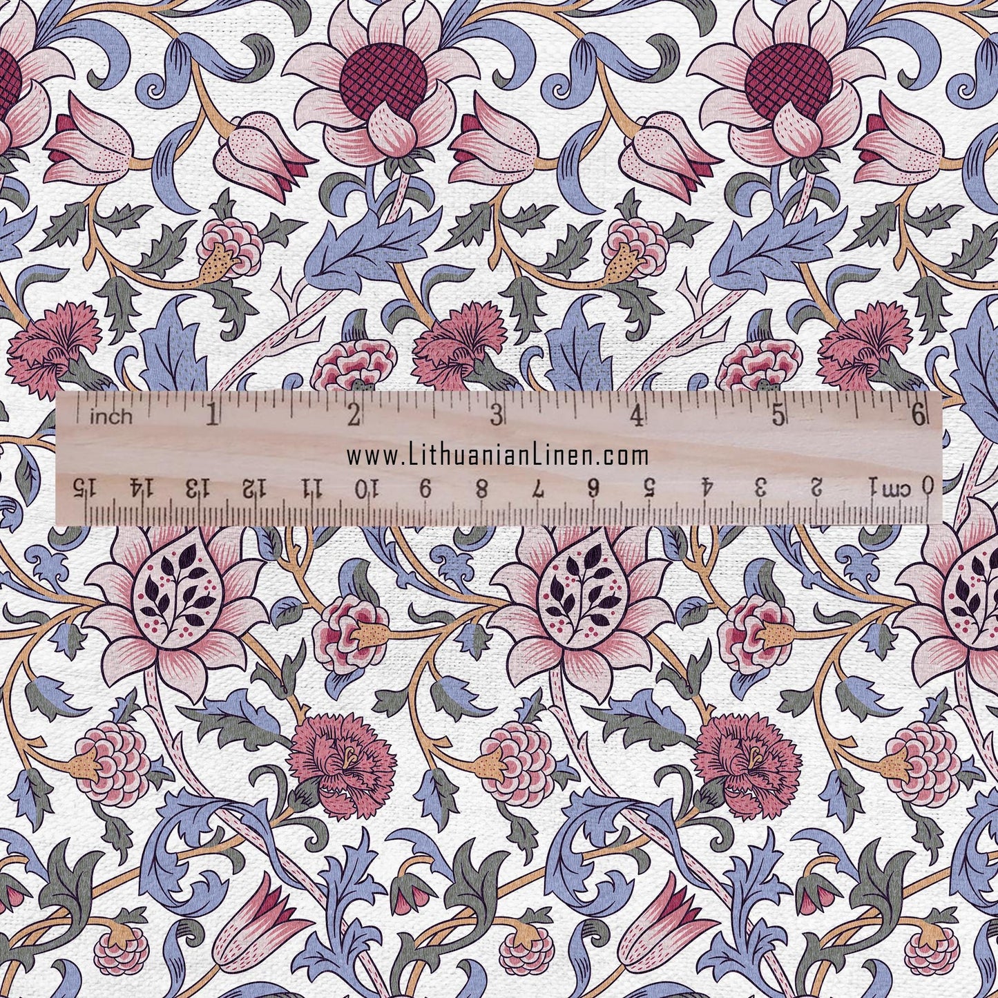 100% linen fabric William Morris Evenlode print - Victorian Art crafts blossom - Historical pattern fabric upholstery dress making 2529W