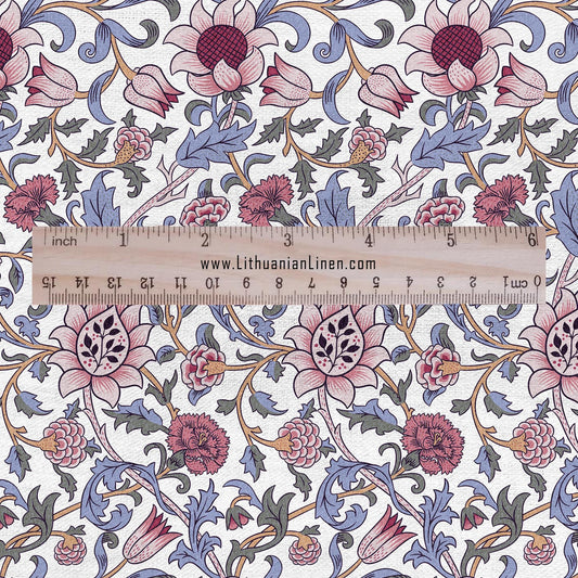 100% linen fabric William Morris Evenlode print - Victorian Art crafts blossom - Historical pattern fabric upholstery dress making 2529W