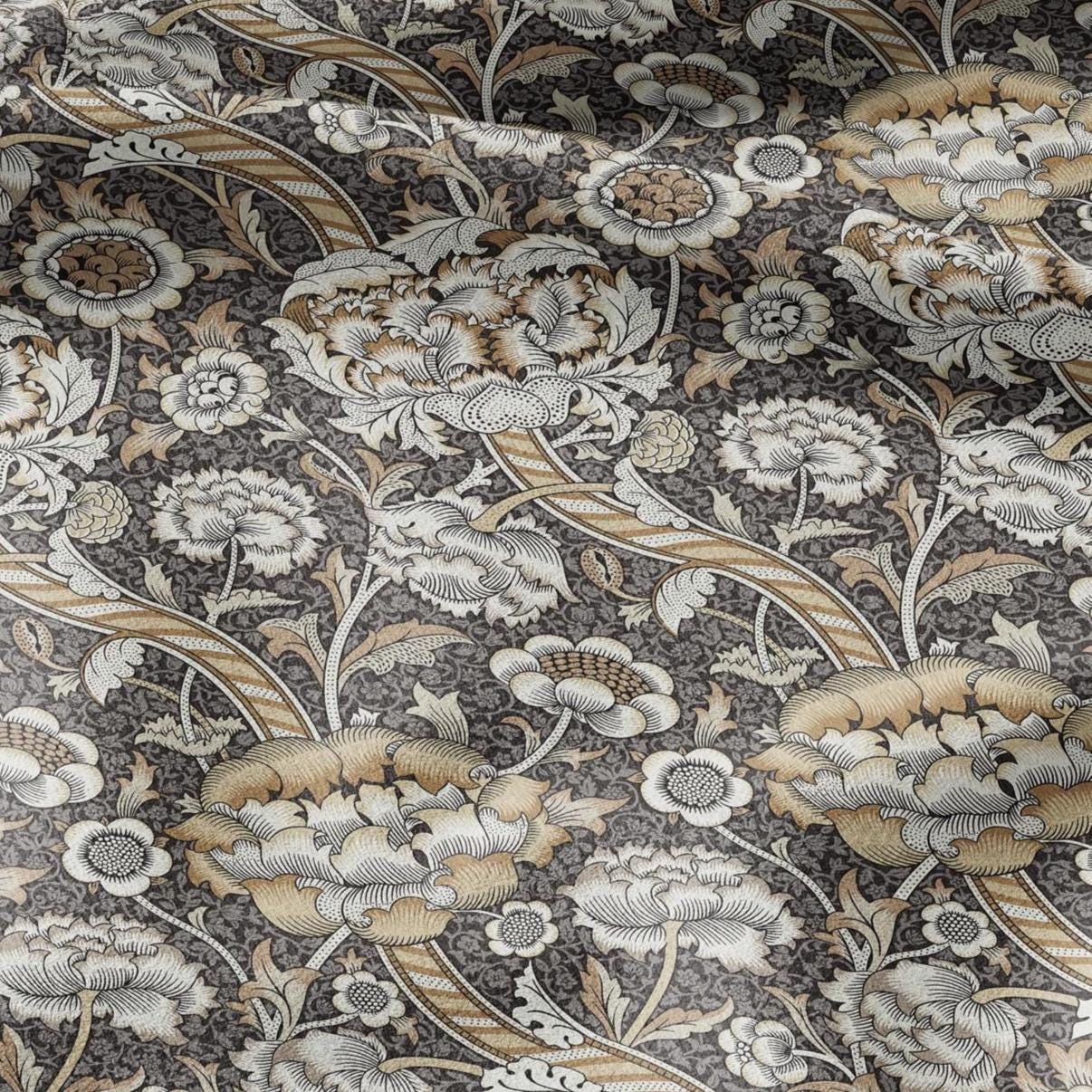 William Morris Wandle brown beige print on 100% LINEN - Victorian Art crafts linen - botanical Historical upholstery home textile 3170