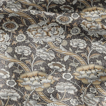 William Morris Wandle brown beige print on 100% LINEN - Victorian Art crafts linen - botanical Historical upholstery home textile 3170