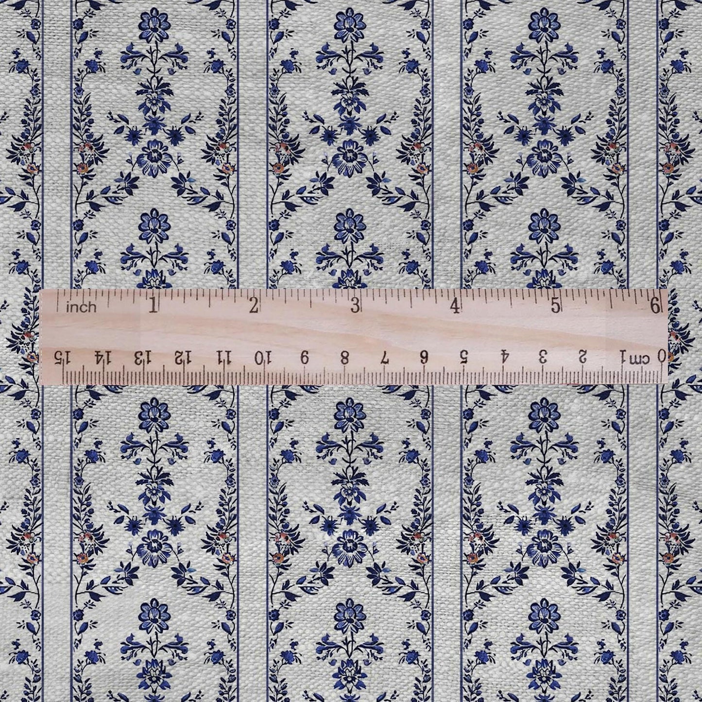 100% LINEN Fabric print Stripe floral blue print - oatmeal linen fabric withtiny flower - heavy for home decor clothing 2390
