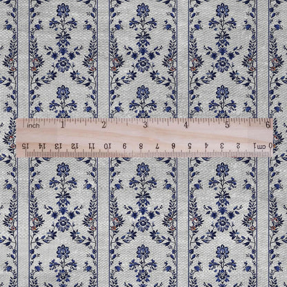 100% LINEN Fabric print Stripe floral blue print - oatmeal linen fabric withtiny flower - heavy for home decor clothing 2390
