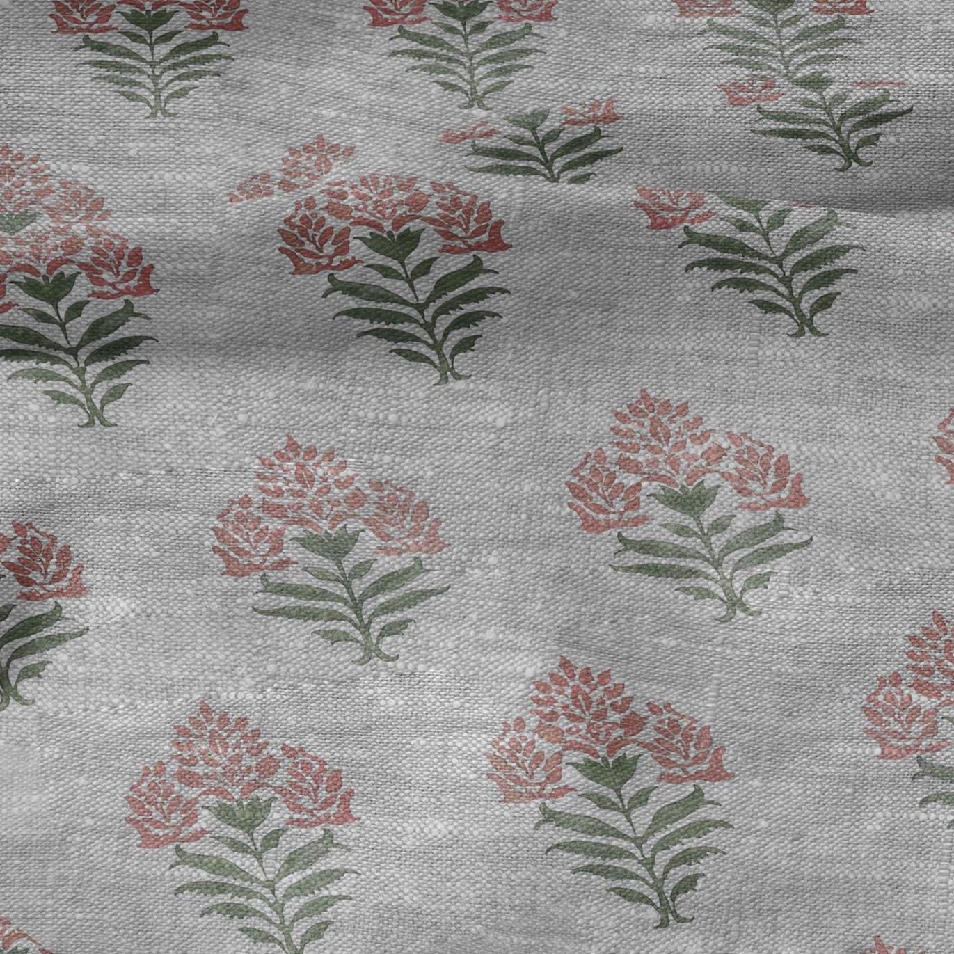 100% LINEN Fabric Block print Parijat flower - oatmeal linen fabric with floral print - heavy for home decor clothing 2751